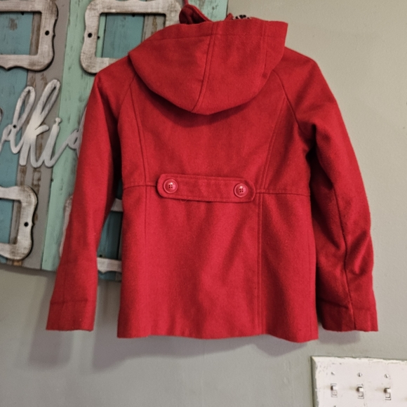 Girls Red Pea Coat by Velvet Chic Sz 10/12 - Picture 2 of 6